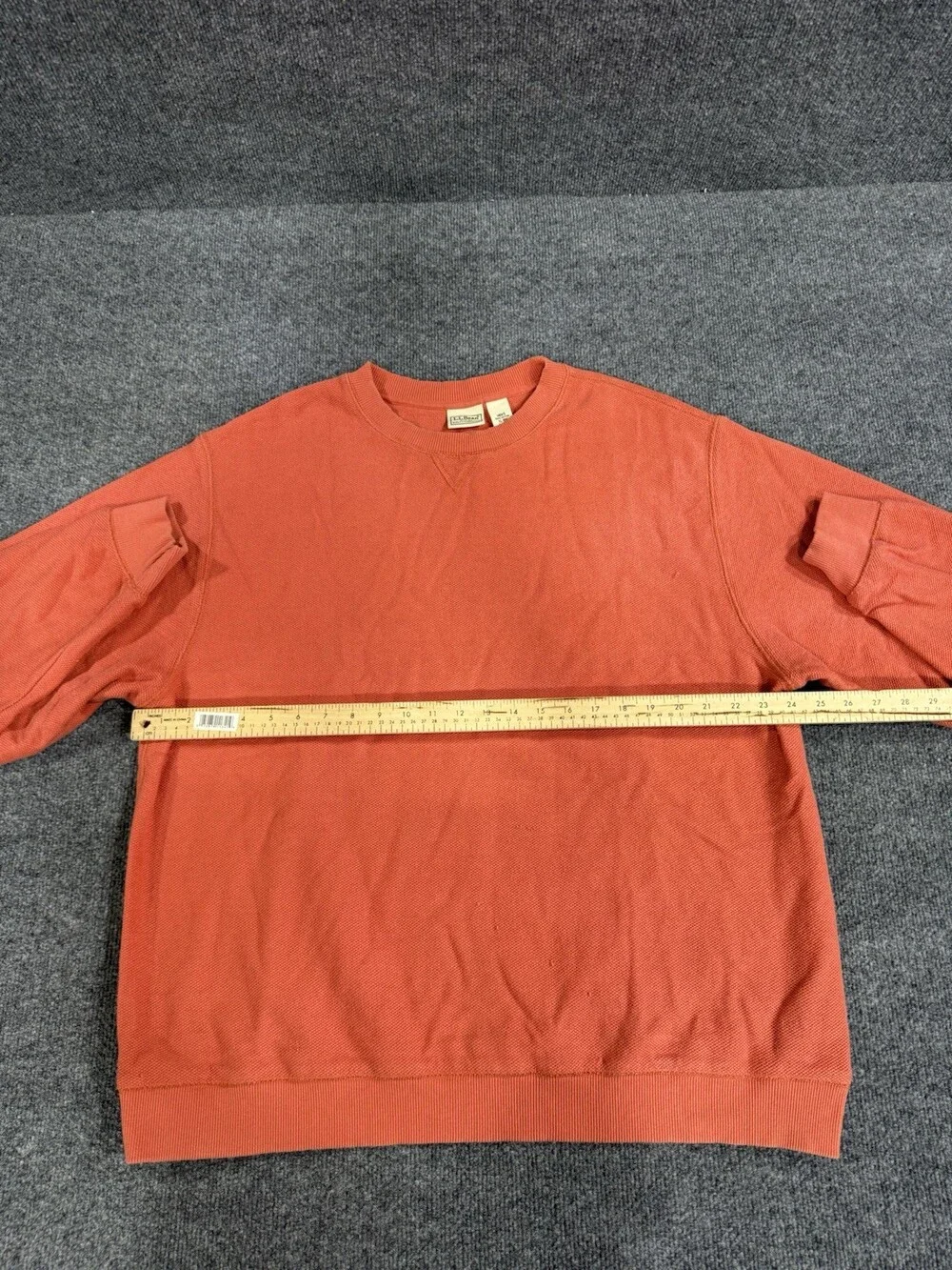 LL Bean Mens L Orange Cotton Crewneck Sweatshirt Pullover Textured Knit